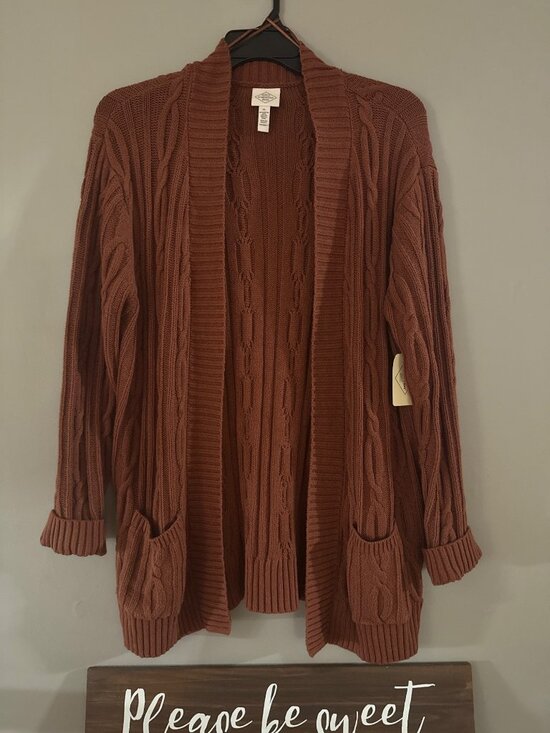 St. John's Bay Sweaters - St. Johns Bay Rust Cable Knit Open Front Cardigan Sweater XL Cotton Blend